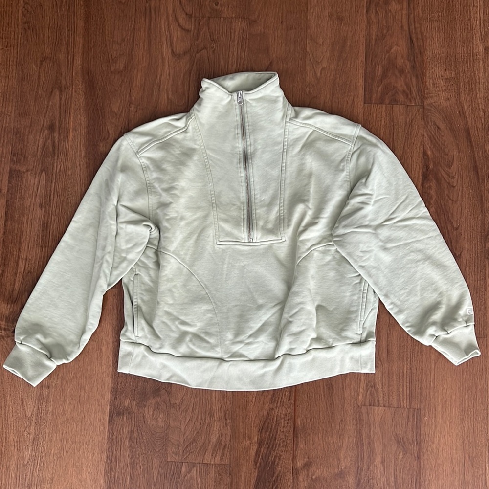 Everlane Women Track Half Zipper Sweatshirt - Size Small - Color Light Green
